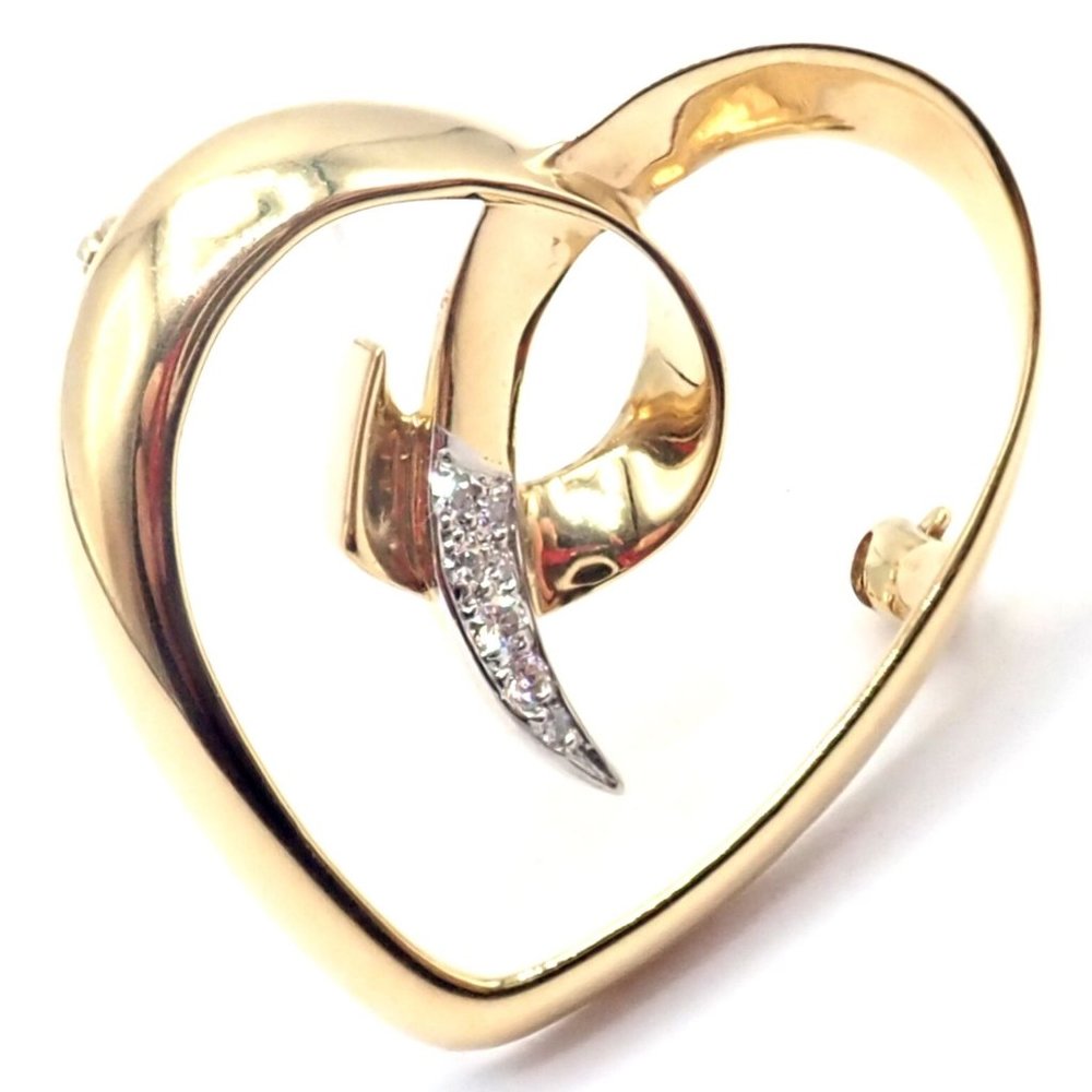 Authentic! Tiffany & Co Paloma Picasso 18k Yellow Gold Diamond Heart Pin Brooch